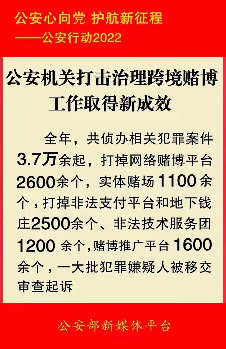 2022年公安机关打击治理跨境赌博工作取得新成效侦办相关案件3.7万余起