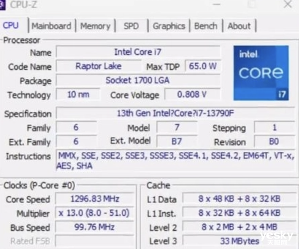英特尔酷睿i7-13790F曝光，单核跑分远超i9-12900KF！